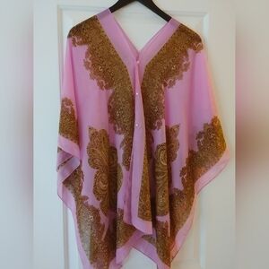 Flowy Light Orchid & Brown Boho Sheer Shawl ~ OS